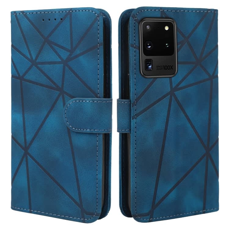 For Samsung Galaxy S20 Ultra Skin Feel Geometric Lines Leather Phone Case(Blue)
