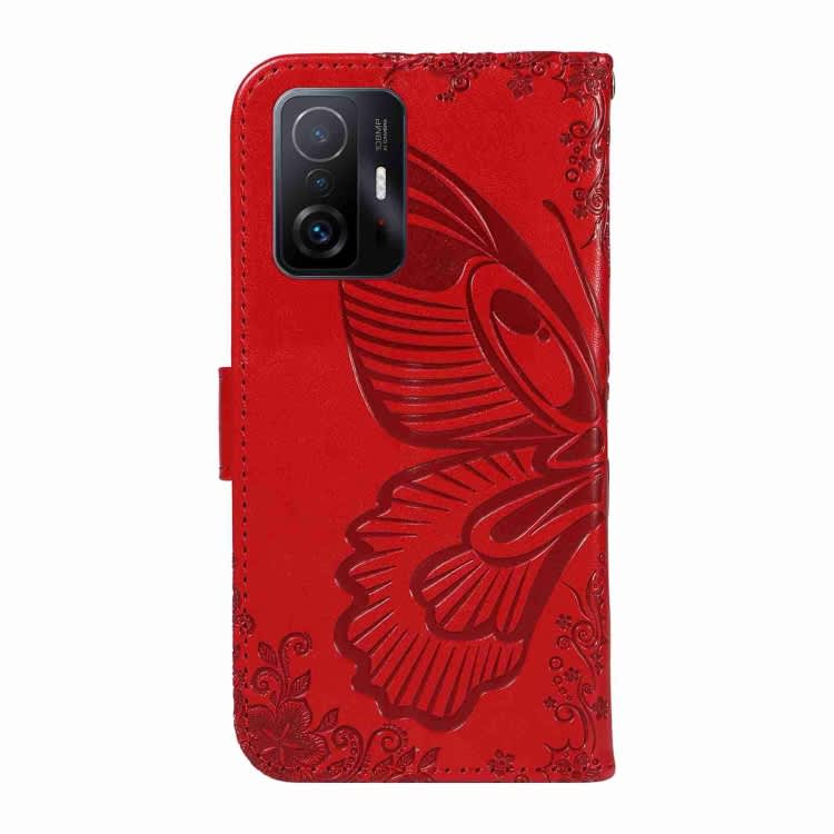 For Xiaomi Mi 11T / 11T Pro Swallowtail Butterfly Embossed Leather Phone Case(Red)