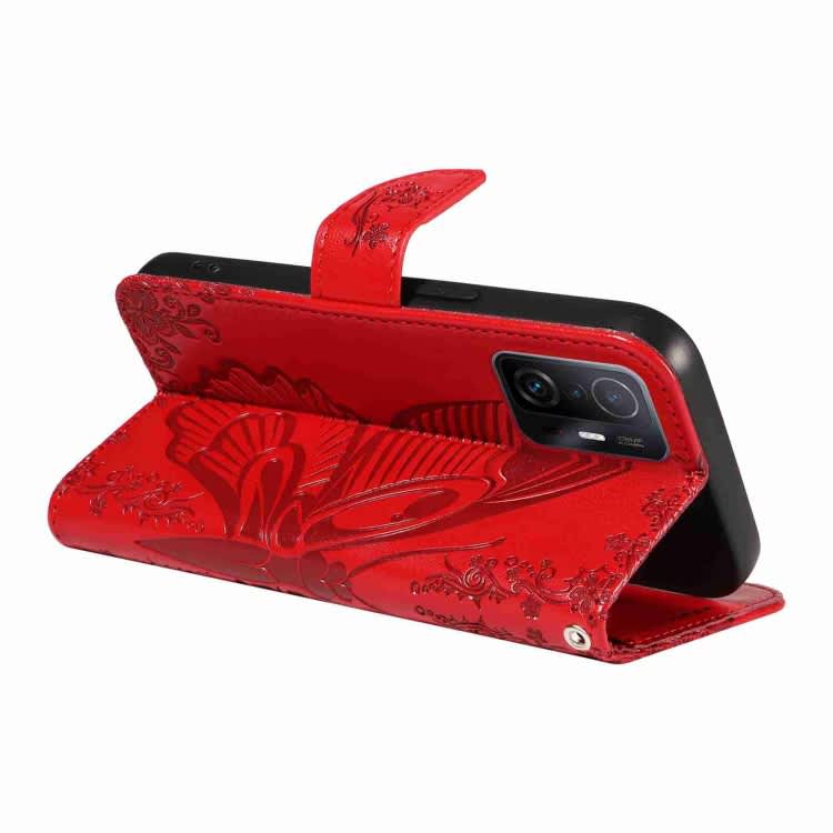 For Xiaomi Mi 11T / 11T Pro Swallowtail Butterfly Embossed Leather Phone Case(Red)