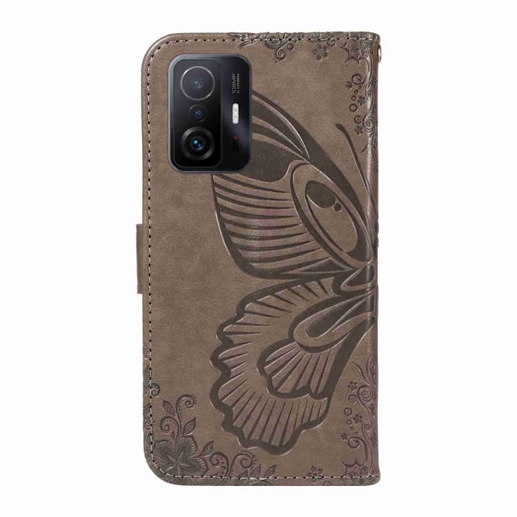 For Xiaomi Mi 11T / 11T Pro Swallowtail Butterfly Embossed Leather Phone Case(Grey)
