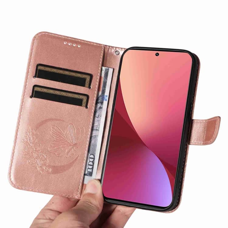 For Xiaomi 12T / 12T Pro Swallowtail Butterfly Embossed Leather Phone Case(Rose Gold)