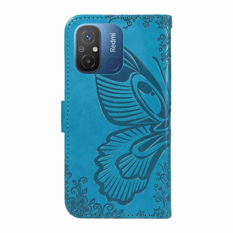 For Xiaomi Redmi 11A 4G Swallowtail Butterfly Embossed Leather Phone Case(Blue)