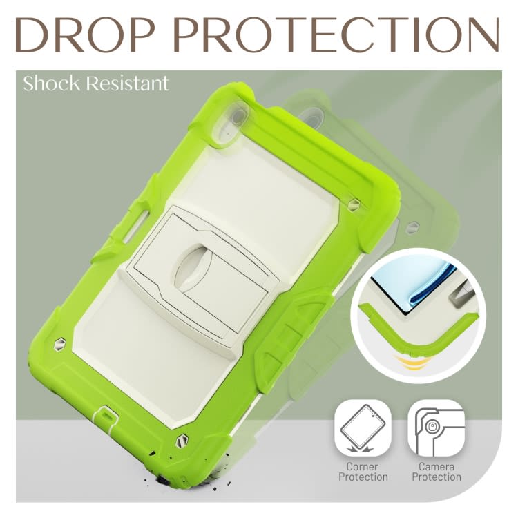 For iPad Air 11 2024 Silicone Hydric PC Tablet Case with Shoulder Strap & Holder(Yellow Green)
