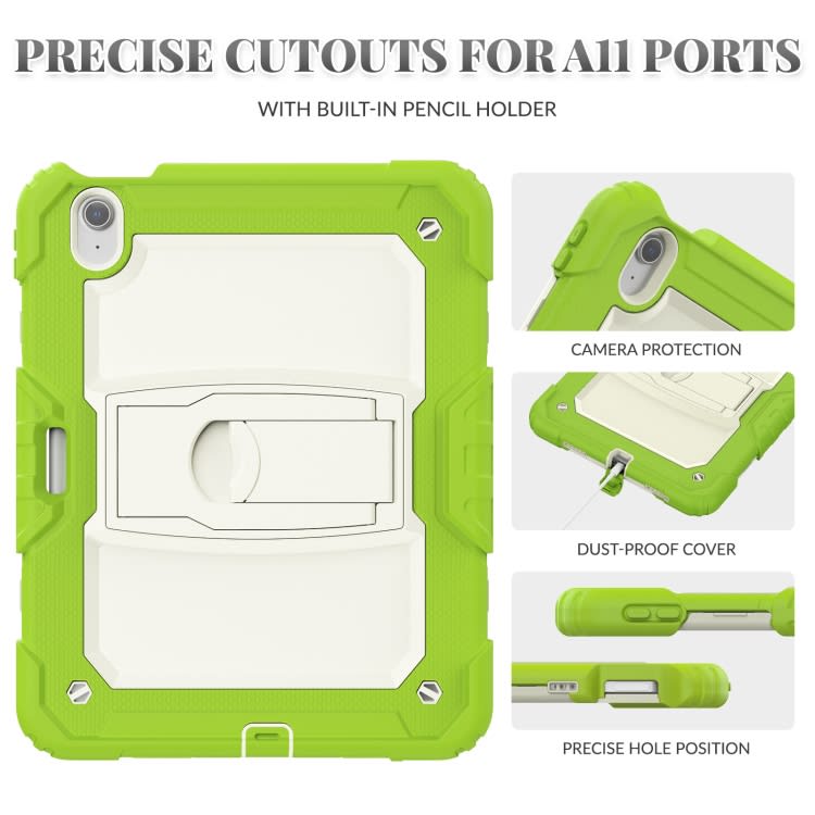 For iPad Air 11 2024 Silicone Hydric PC Tablet Case with Shoulder Strap & Holder(Yellow Green)