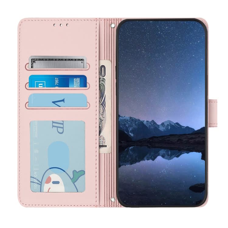 For Samsung Galaxy A05 4G Global Cat Rat Embossed Pattern RFID PU Phone Case with Wrist Strap(Pink)