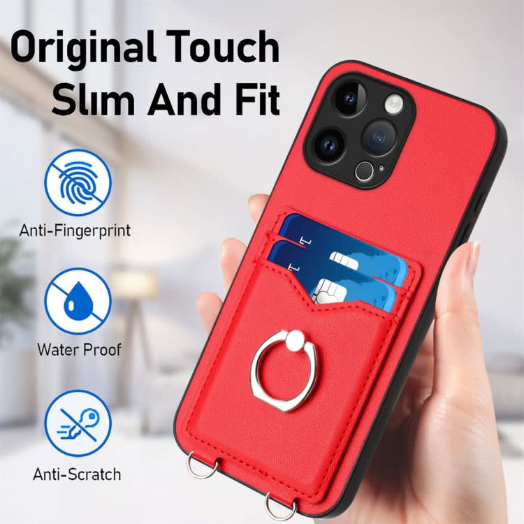 For iPhone 14 Pro Max R20 Ring Card Holder Phone Case(Red)