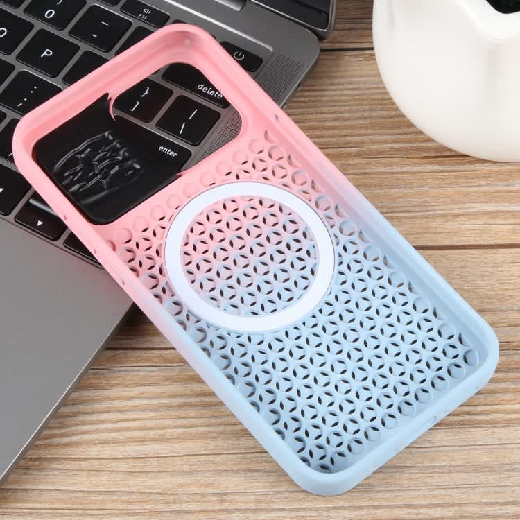 For iPhone 12 Pro Gradient Color Honeycomb Aromatherapy MagSafe Phone Case(Pink Blue)