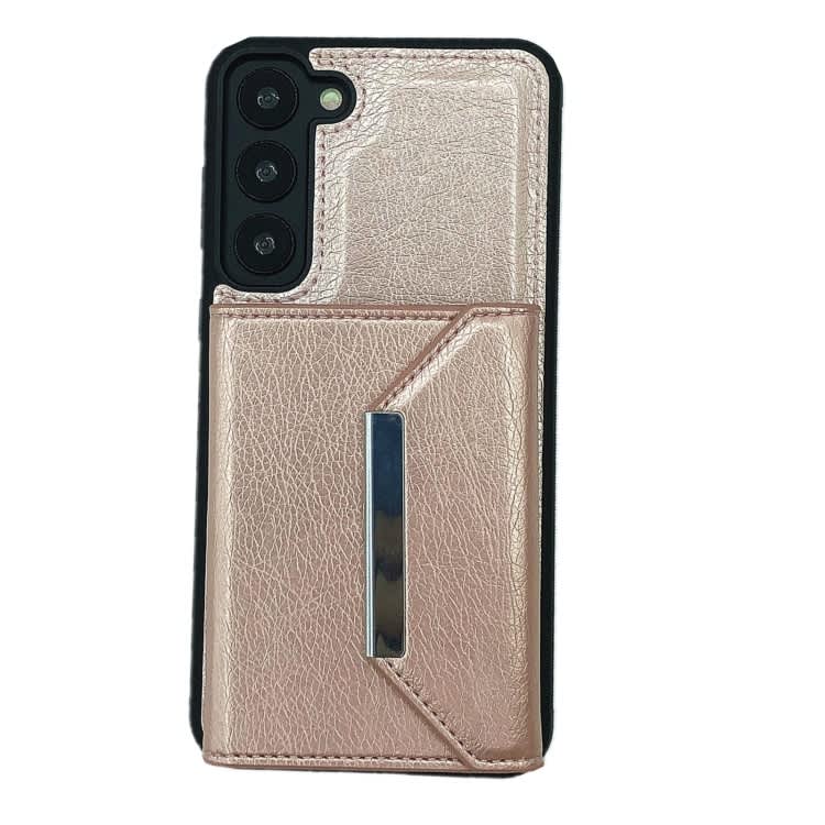 For Samsung Galaxy S22+ 5G Solid Color Metal Buckle Card Slots Bag Phone Case(Rose Gold)
