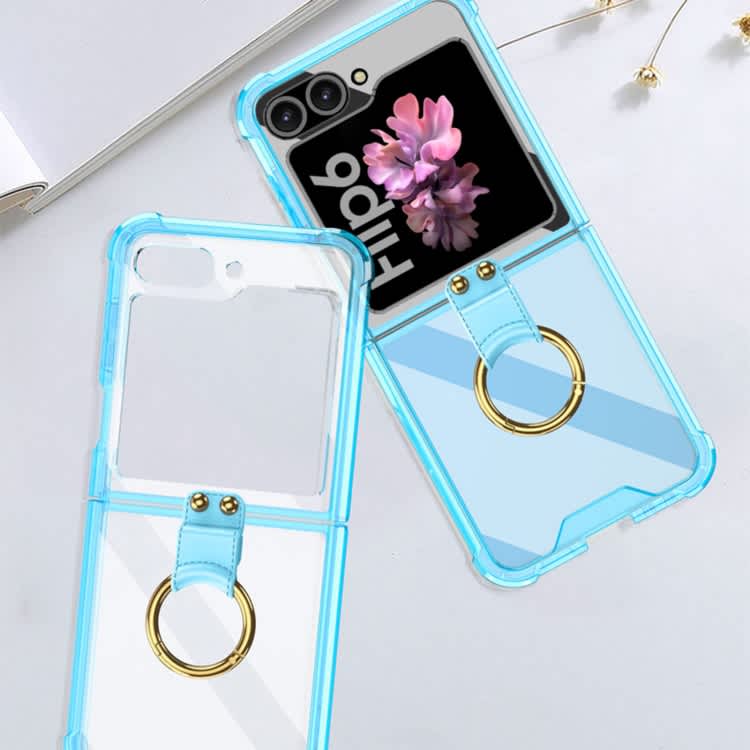 For Samsung Galaxy Z Flip6 GKK Airbag Ring Full Coverage Phone Case with Tempered Film(Blue)