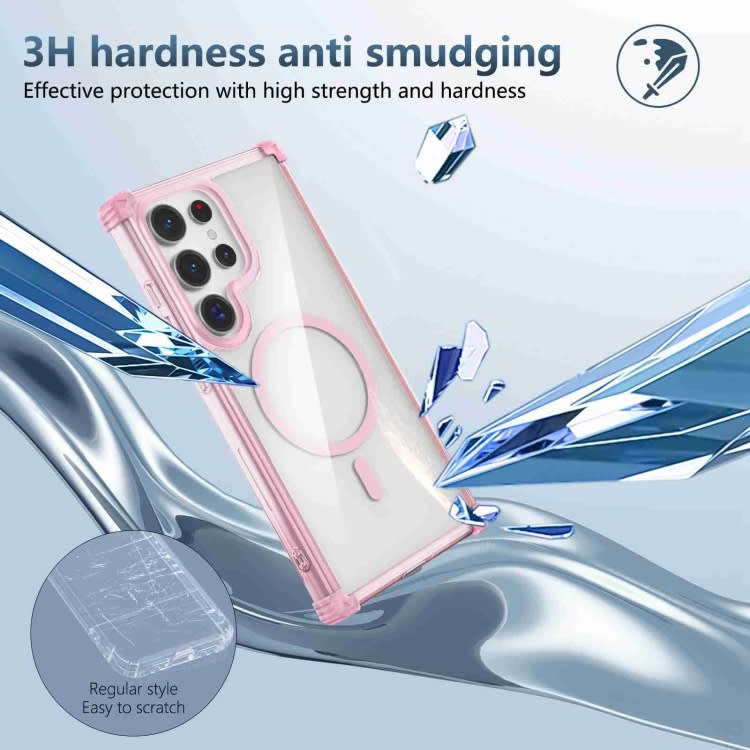 For Samsung Galaxy S22+ 5G Transparent MagSafe Magnetic Phone Case(Pink)
