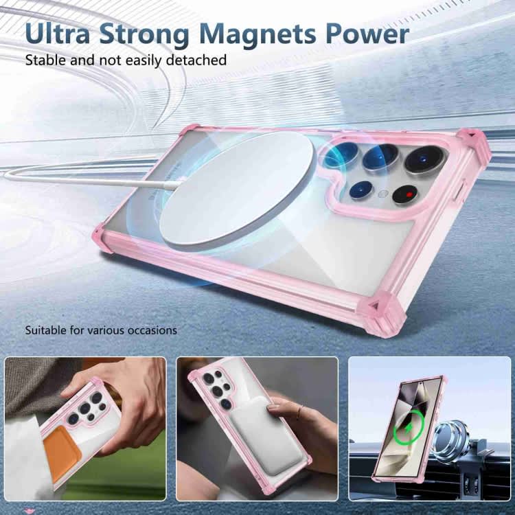 For Samsung Galaxy S22+ 5G Transparent MagSafe Magnetic Phone Case(Pink)