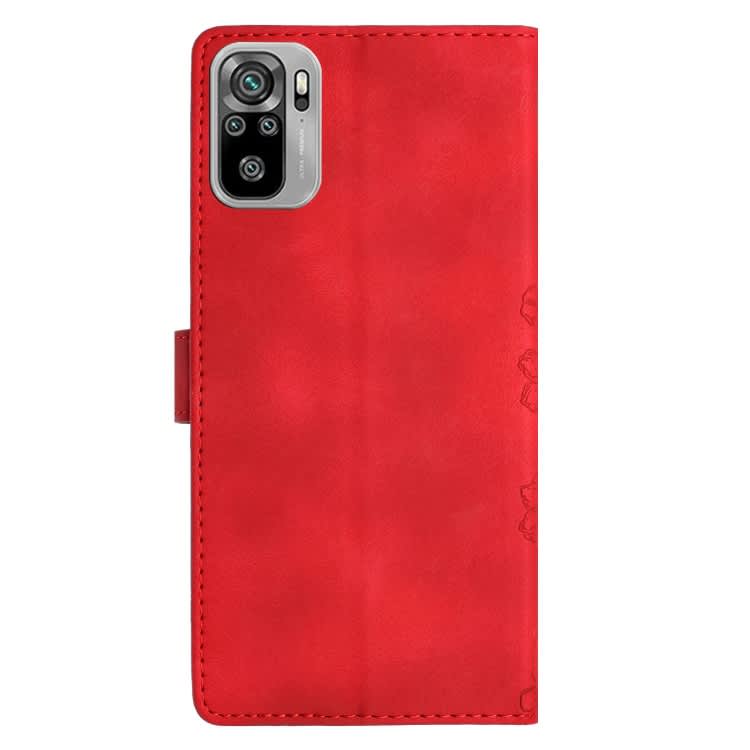 For Xiaomi Redmi Note 10 4G Cherry Blossom Butterfly Skin Feel Embossed PU Phone Case(Red)