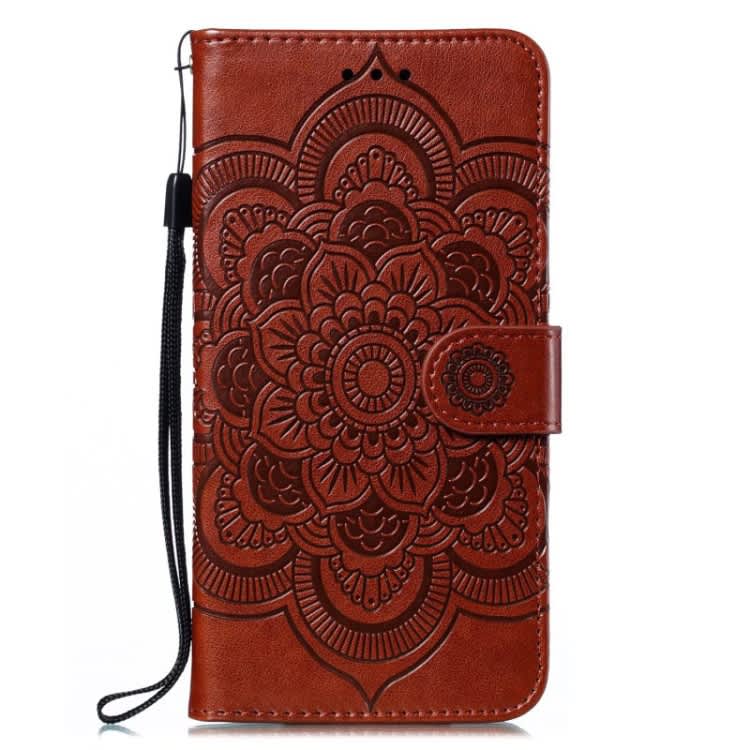 For Samsung Galaxy A55 5G Sun Mandala Embossing Pattern Phone Leather Case(Brown)