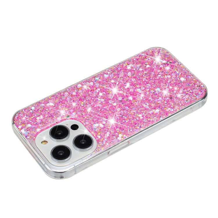 For iPhone 15 Pro Max Transparent Frame Glitter Powder TPU Phone Case(Pink)