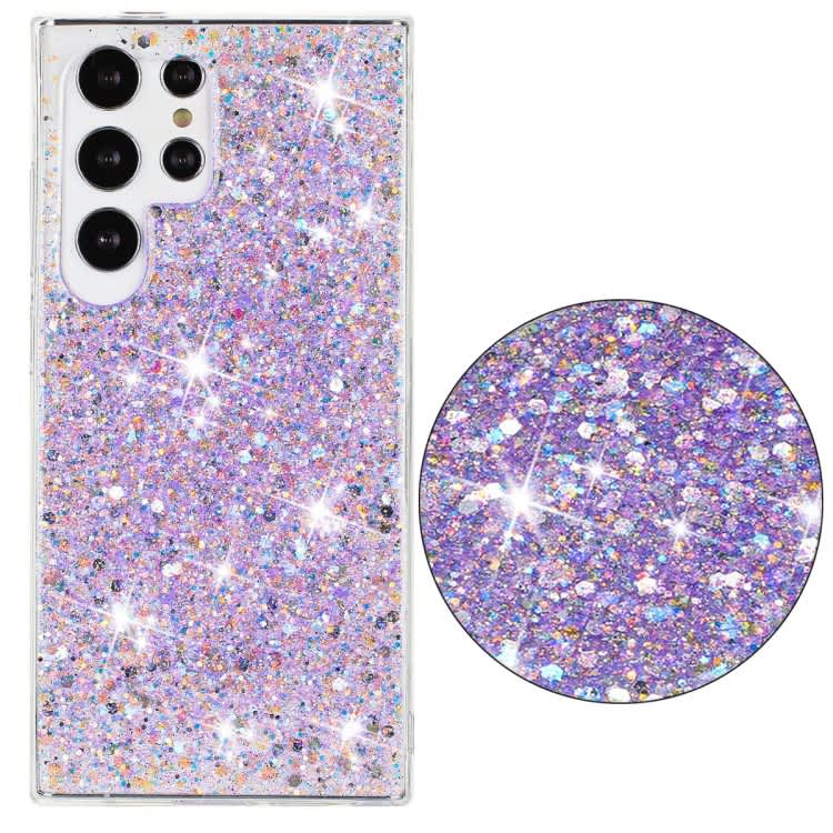 For Samsung Galaxy S23 Ultra 5G Transparent Frame Glitter Powder TPU Phone Case(Purple)