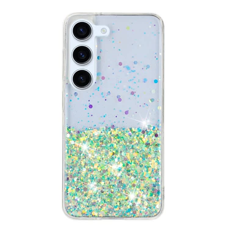 For Samsung Galaxy S24+ 5G Transparent Frame Noctilucent Glitter Powder TPU Phone Case(Green)