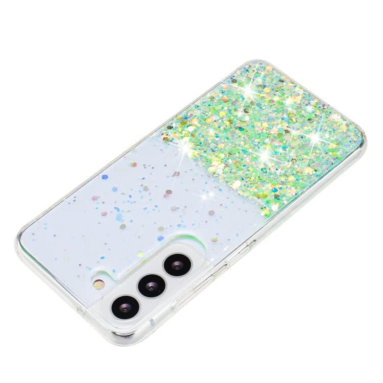 For Samsung Galaxy S24+ 5G Transparent Frame Noctilucent Glitter Powder TPU Phone Case(Green)