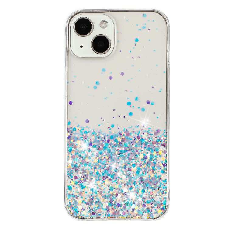 For iPhone 15 Transparent Frame Noctilucent Glitter Powder TPU Phone Case(White)