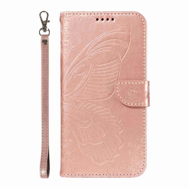 For iPhone 16 Pro Max Swallowtail Butterfly Embossed Leather Phone Case(Rose Gold)