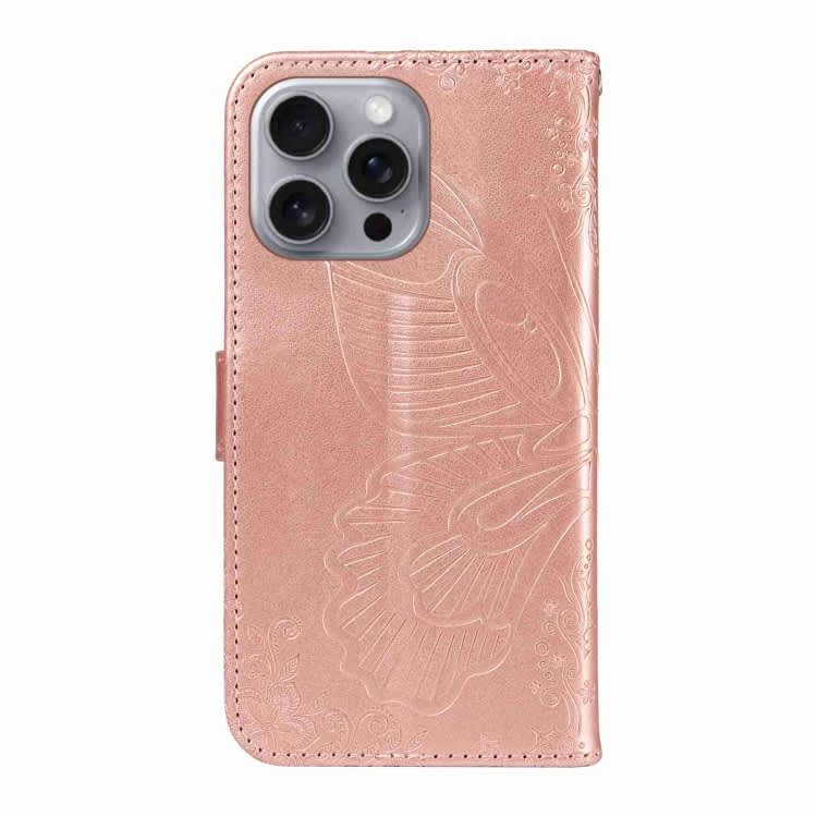 For iPhone 16 Pro Max Swallowtail Butterfly Embossed Leather Phone Case(Rose Gold)