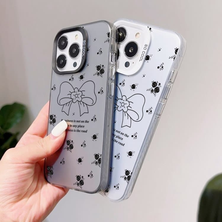 For iPhone X / XS Silver Painting PC Hybrid TPU Phone Case(Floral Bow White)