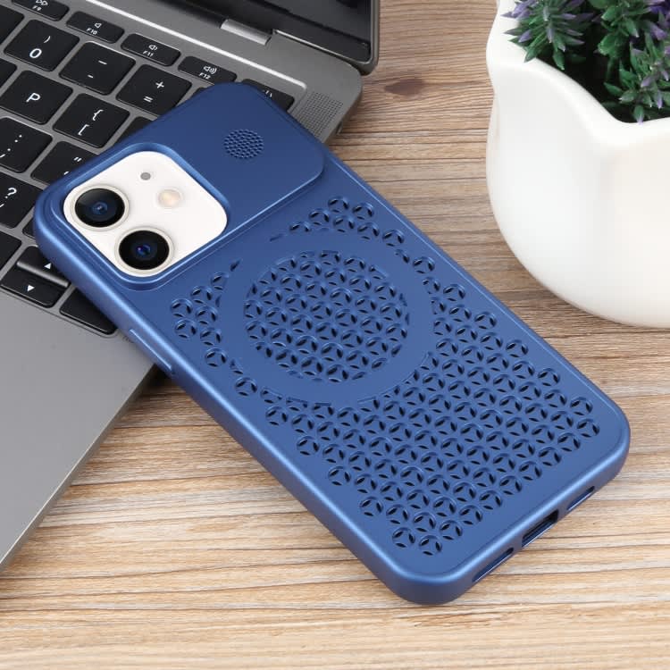 For iPhone 12 Pure Color Honeycomb Aromatherapy MagSafe Phone Case(Blue)