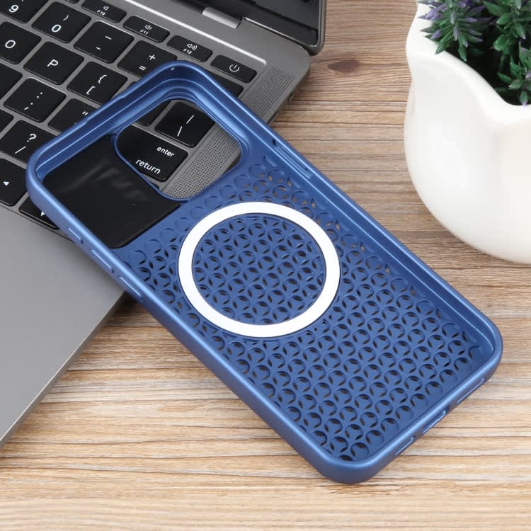 For iPhone 12 Pure Color Honeycomb Aromatherapy MagSafe Phone Case(Blue)