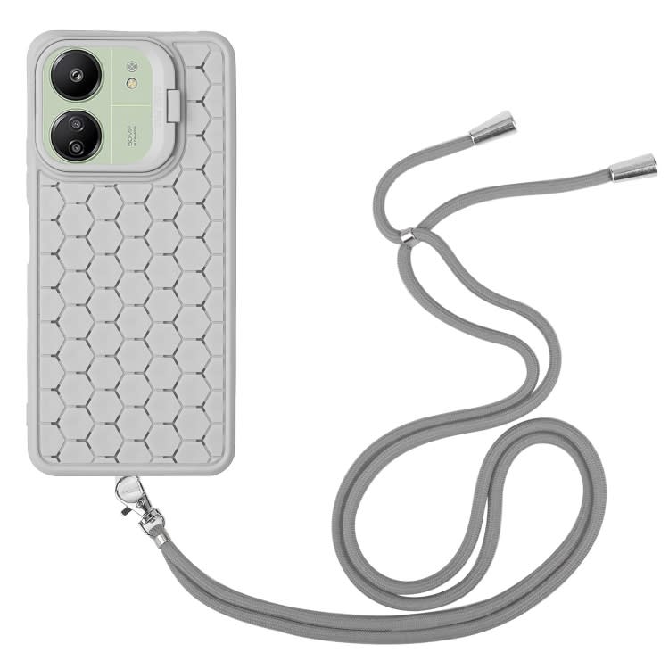 For Xiaomi Redmi 13C Honeycomb Radiating Holder TPU Phone Case with Lanyard(Grey)