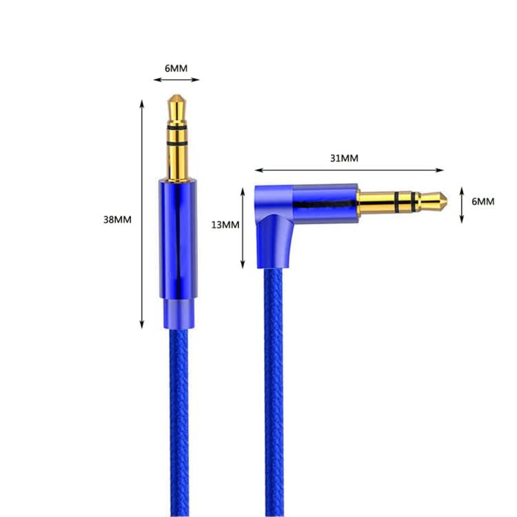 AV01 3.5mm Male to Male Elbow Audio Cable, Length: 3m (Blue)