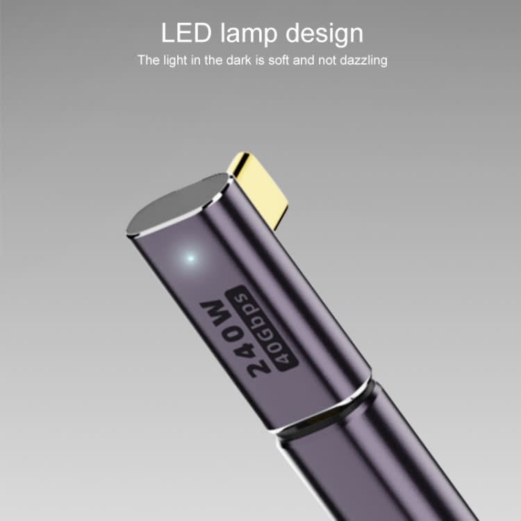 240W USB-C/Type-C Female to USB-C/Type-C Male 40Gbps U-Type Adapter with Light