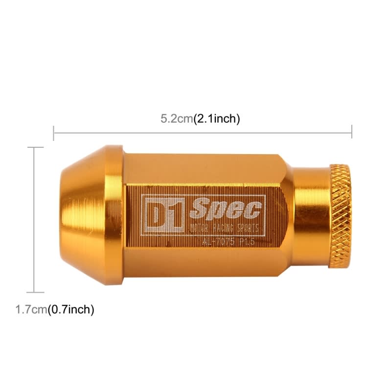 D1 Spec P1.5 M12x1.25 Racing Wheel Nut, Length: 50mm(Gold)