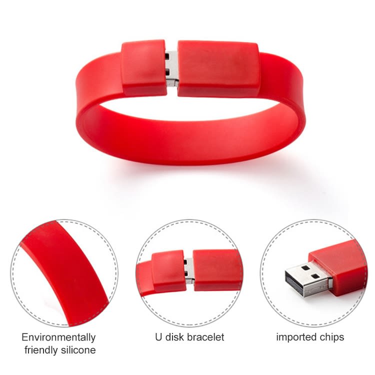 8GB Silicon Bracelets USB 2.0 Flash Disk(Red)