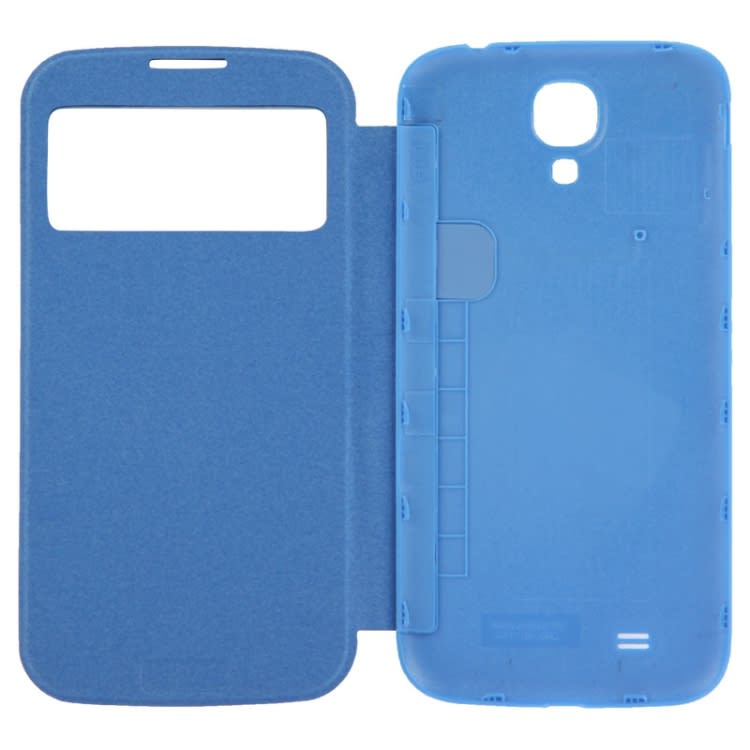 For Galaxy S IV / i9500 Brushed Texture Call Display Flip Leather Case + Plastic  Back Cover (Blue)