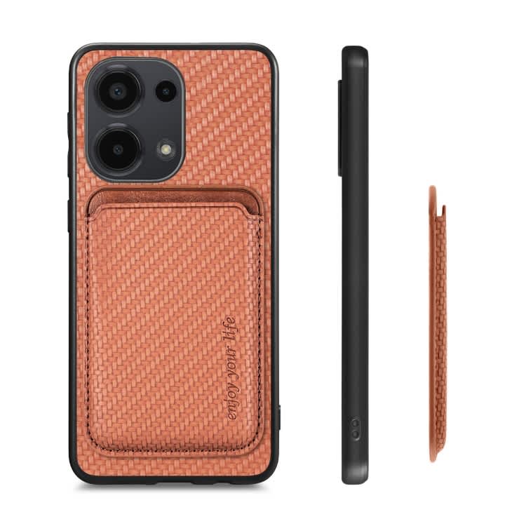 For Xiaomi Redmi Note 13 Pro 4G Carbon Fiber Leather Card Magnetic Phone Case(Brown)