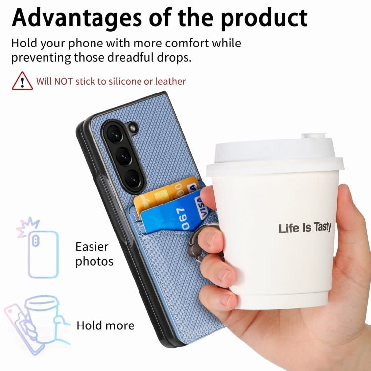 For Samsung Galaxy Z Fold6 5G Carbon Fiber Card Wallet Ring Holder Phone Case(Blue)