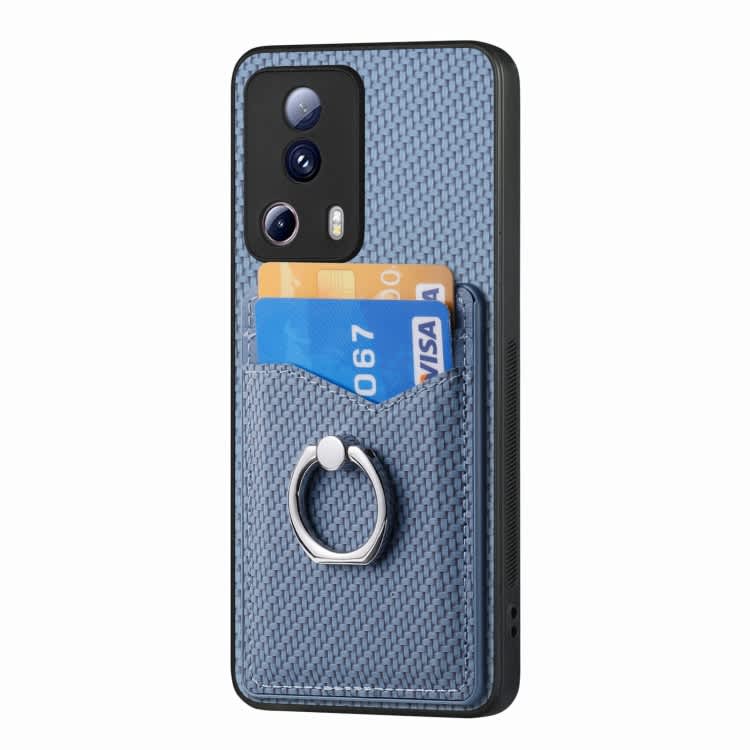 For Xiaomi Poco M3 Pro Carbon Fiber Card Wallet Ring Holder Phone Case(Blue)
