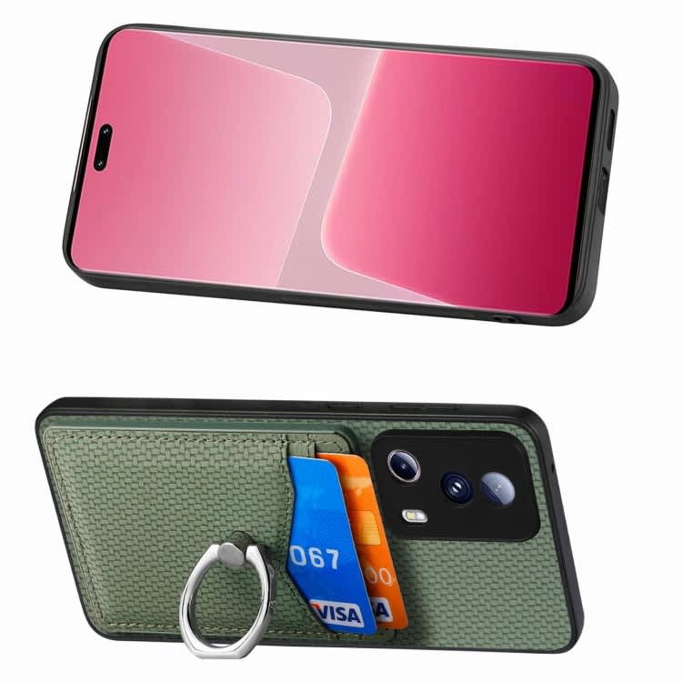For Xiaomi Poco M3 Pro Carbon Fiber Card Wallet Ring Holder Phone Case(Green)