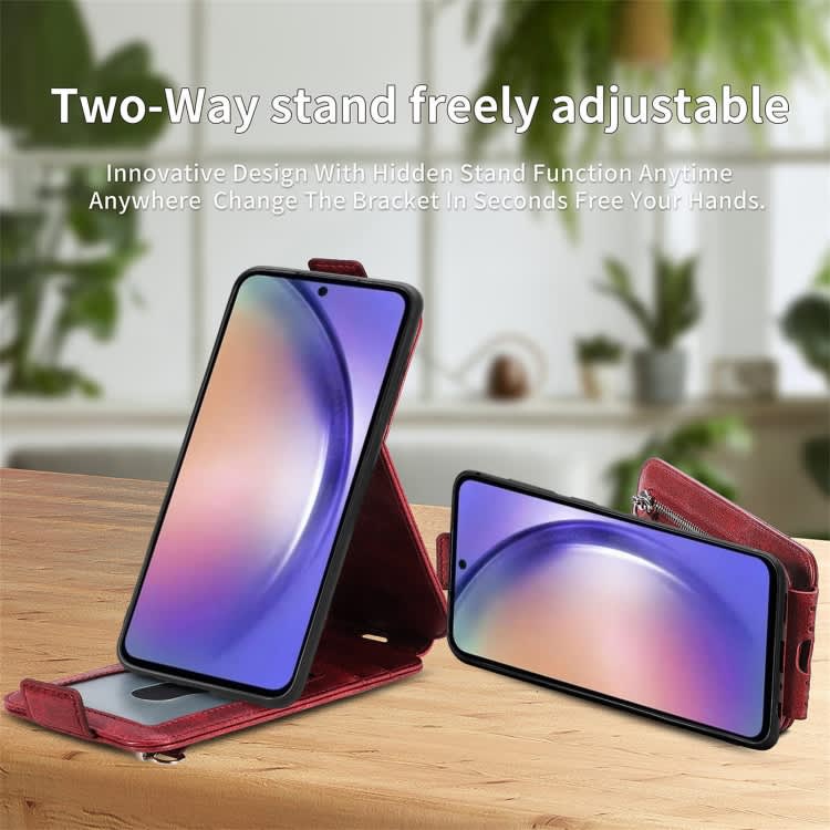 For Samsung Galaxy A55 5G Zipper Wallet Vertical Flip Leather Phone Case(Brown)