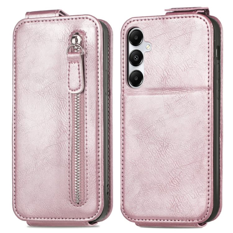 For Samsung Galaxy A55 5G Zipper Wallet Vertical Flip Leather Phone Case(Pink)