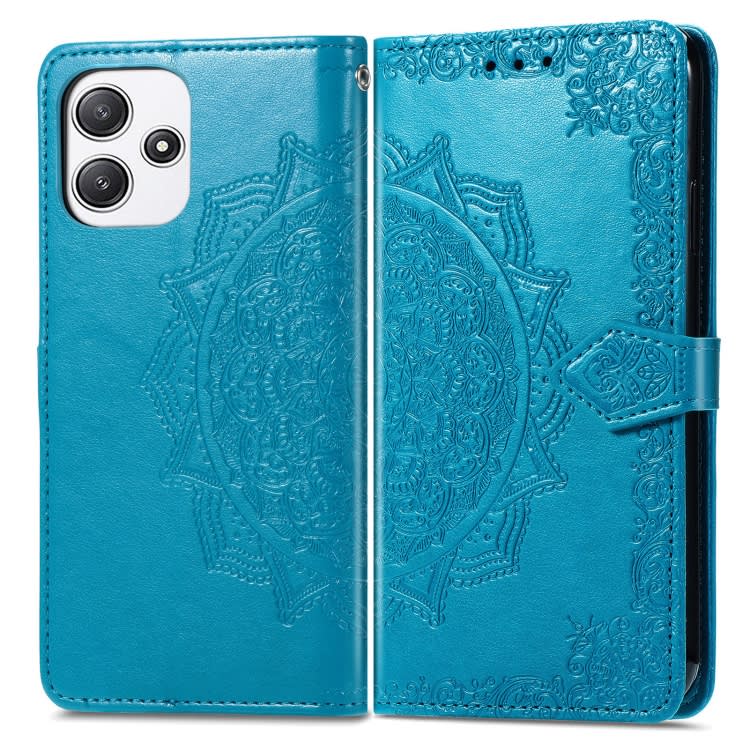 For Redmi Note 12R Mandala Flower Embossed Leather Phone Case(Blue)