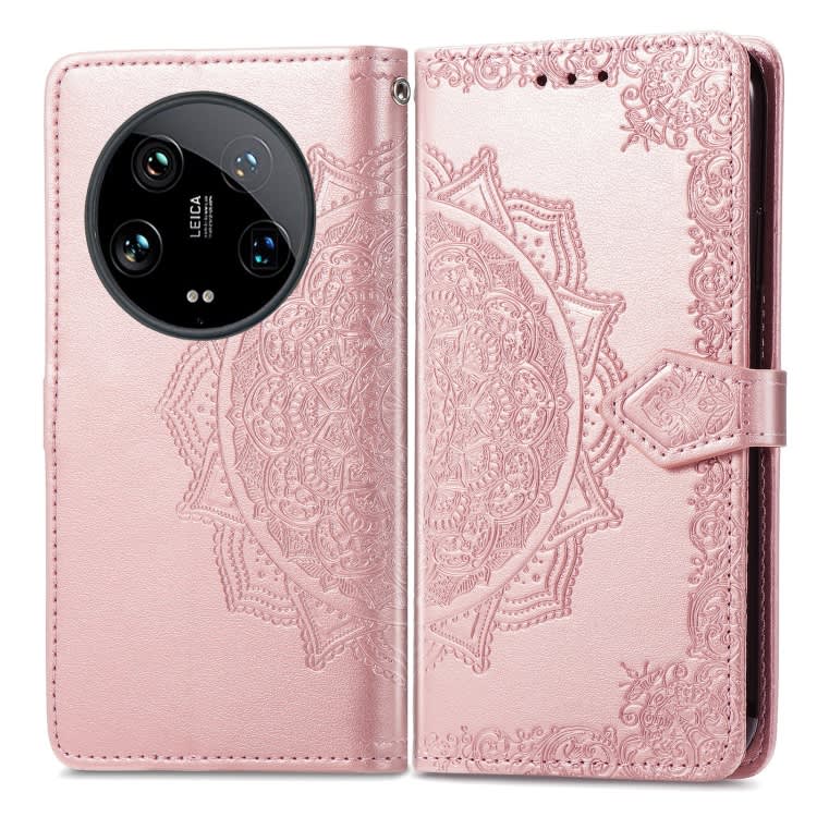 For Xiaomi 14 Ultra Mandala Flower Embossed Leather Phone Case(Rose Gold)