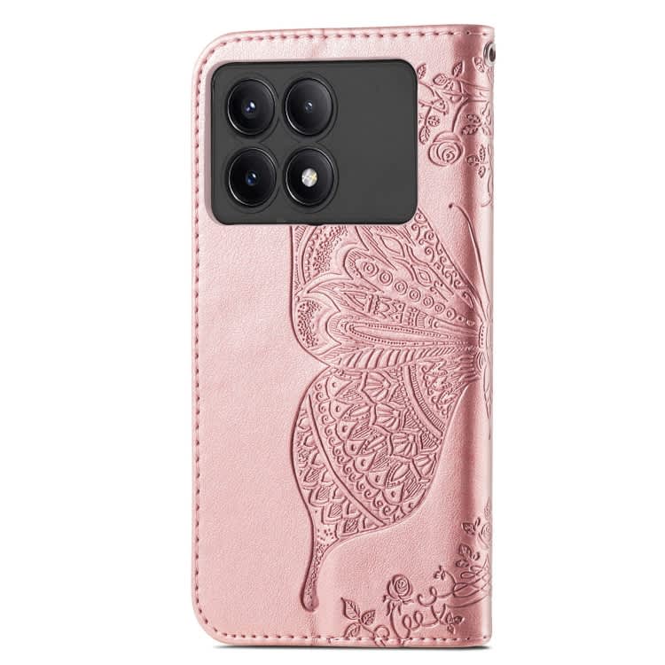 For Xiaomi Redmi K70E Butterfly Love Flower Embossed Leather Phone Case(Rose Gold)
