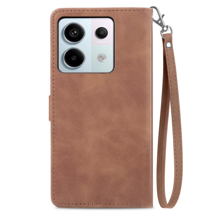 For Xiaomi Redmi Note 13 Pro 5G Embossed Flower Zipper Leather Phone Case(Brown)
