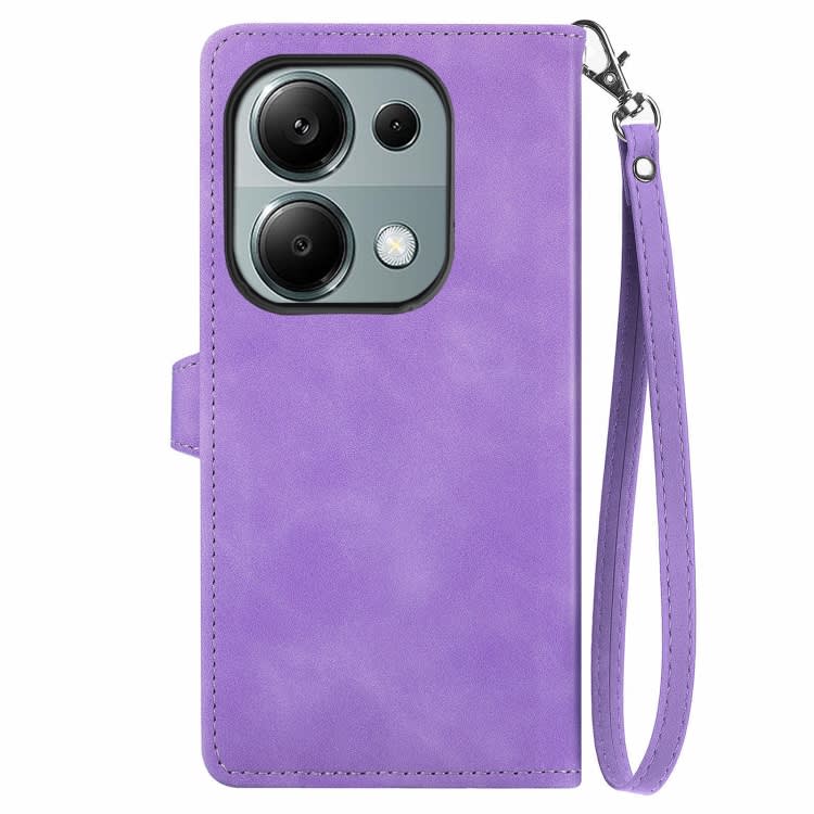 For Xiaomi Poco M6 Pro 4G Embossed Flower Zipper Leather Phone Case(Purple)
