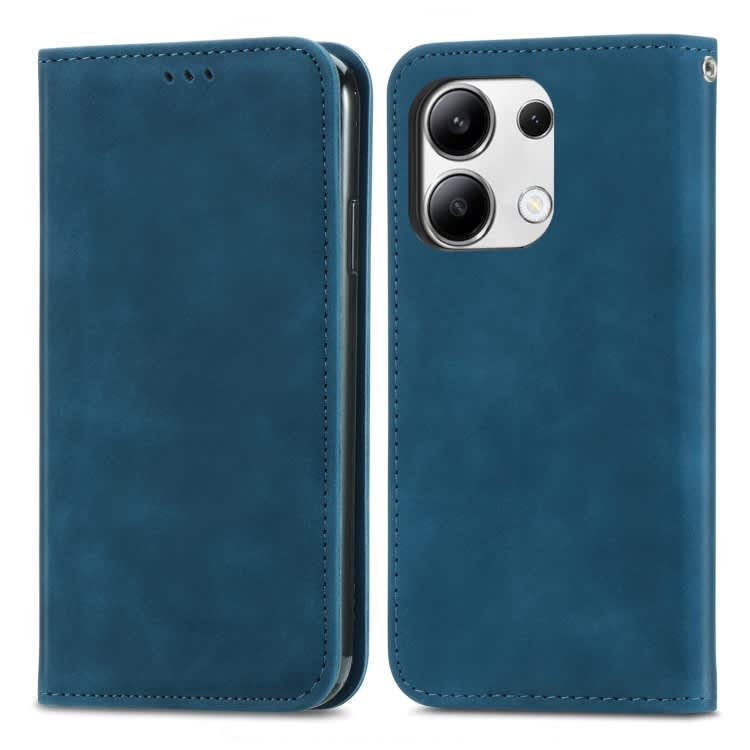 For Xiaomi Redmi Note 13 4G Retro Skin Feel Magnetic Flip Leather Phone Case(Blue)