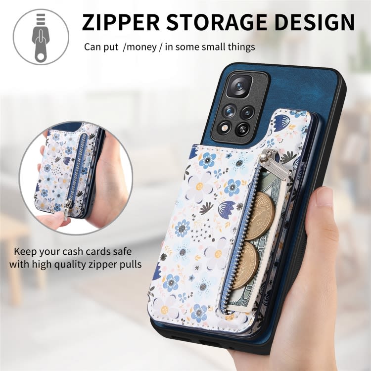 For Redmi 9 Retro Painted Zipper Wallet Back Phone Case(Blue)