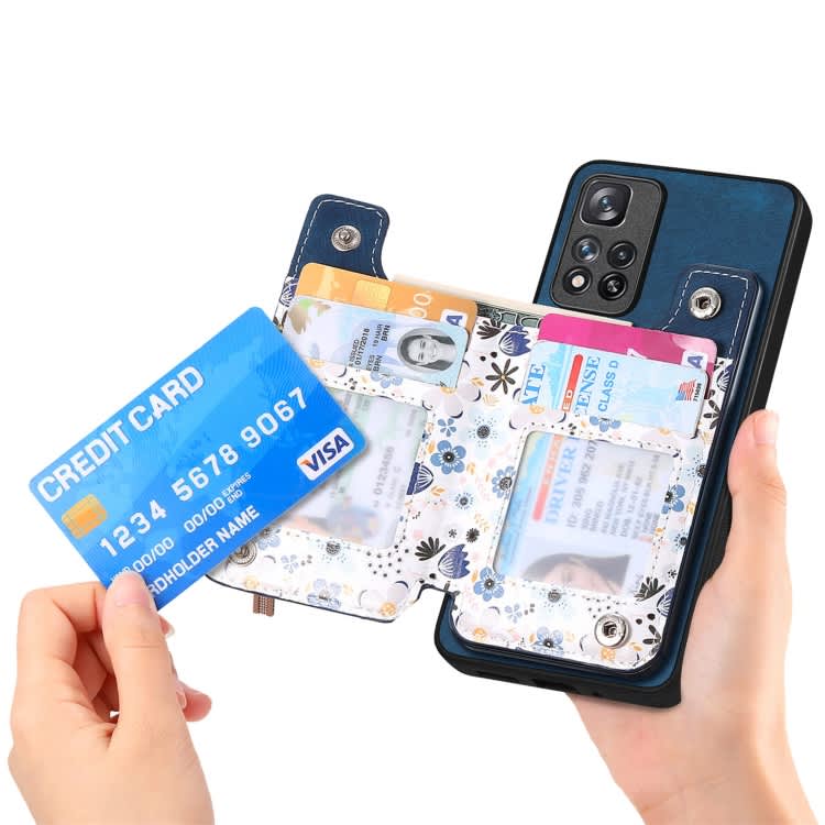 For Redmi 9C Retro Painted Zipper Wallet Back Phone Case(Blue)