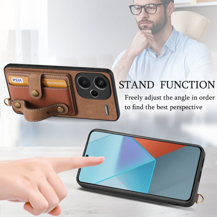 For Xiaomi Redmi Note 13 Pro+ Retro Cross Wristband Wallet Leather Back Phone Case(Brown)