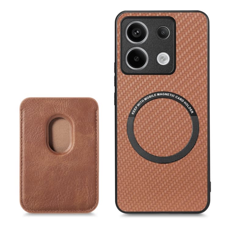 For Xiaomi Redmi Note 13 Pro Carbon Fiber Leather Card Magnetic Phone Case(Brown)