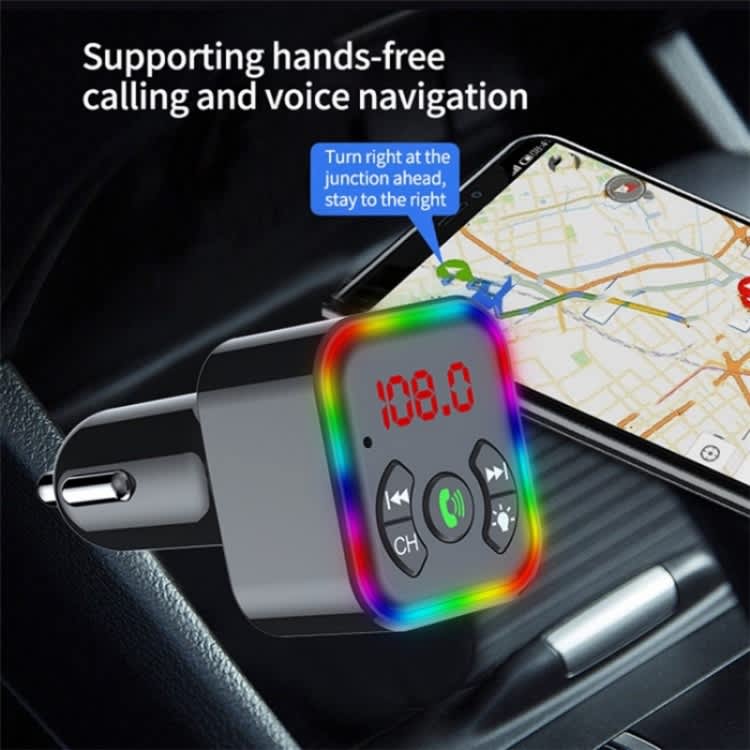 Colorful light Car Hands-free Call Bluetooth Receiver Support U Disk MP3 Player